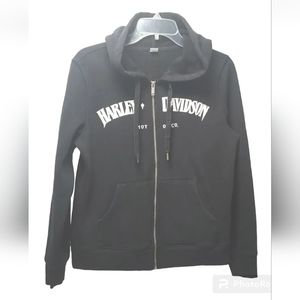 Old Navy Full Zip Sweatshirt Jacket Harley Davidson Logo Black Biker Grunge